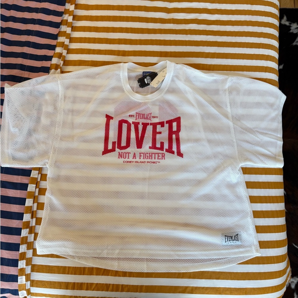 Everlast White Mesh Jersey with "Lover Not A Fighter"